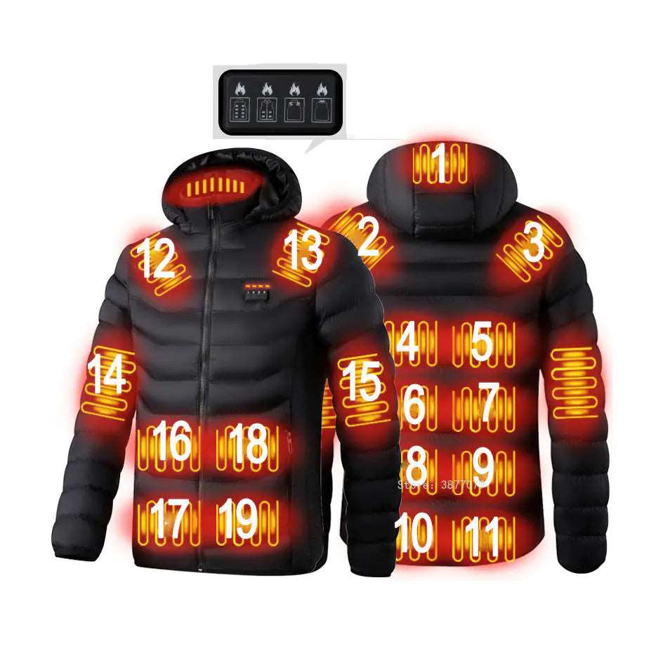 Heated Jacket USB Electric  Vest Winter Outdoor Warm Spots Thermal Coat Parka Jacket Hoodie