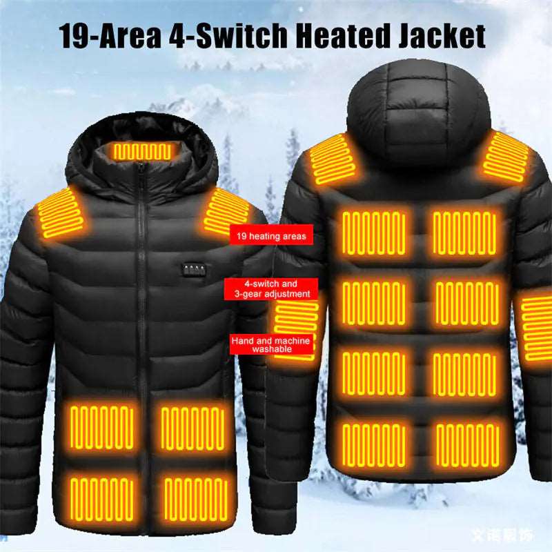 Heated Jacket USB Electric  Vest Winter Outdoor Warm Spots Thermal Coat Parka Jacket Hoodie