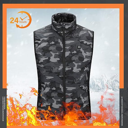 Down Jacket Camouflage Heated Vest Zipped Stand Collar Winter Warm Parka Sleeveless Jacket USB Heated Motorcycle Lightweight Casual Electric Heated Coat Washable 3 Adjustable Speeds Innovating Vibes