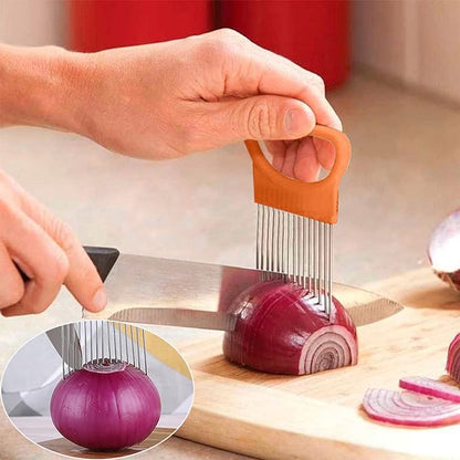 Stainless Steel Onion Needle Fork Onion Slicing Knife Stainless Steel Meat Needle Potato Cutter，Onion Slicer Onion Holder Innovating Vibes