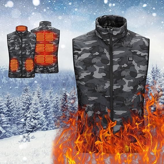 Down Jacket Camouflage Heated Vest Zipped Stand Collar Winter Warm Parka Sleeveless Jacket USB Heated Motorcycle Lightweight Casual Electric Heated Coat Washable 3 Adjustable Speeds Innovating Vibes