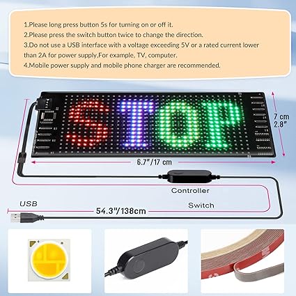 Flexible LED Matrix Panel for Car, Bluetooth App Control, DIY Design Text, Patterns, Animations