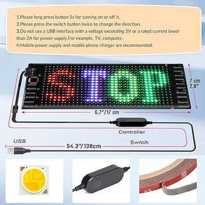 Flexible LED Matrix Panel for Car, Bluetooth App Control, DIY Design Text, Patterns, Animations