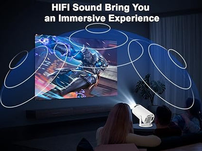 Smart Mini Projector Hy300 4K/200 ANSI with WiFi 6, BT 5.0, 130 Inch, 180 Degree Flip, Built-in Android 11.0 OS