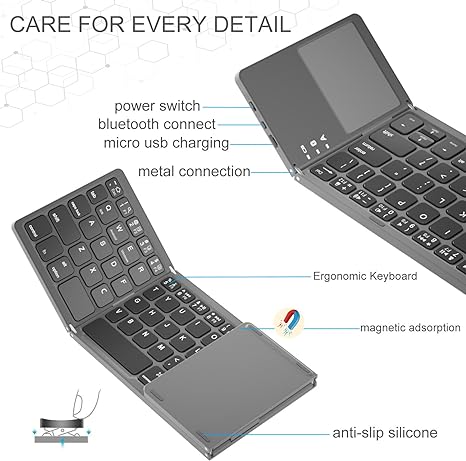 Pocket Size Portable Mini BT Wireless Keyboard with Touchpad for Android, Windows, PC, Tablet, with Rechargeable Li-ion Battery