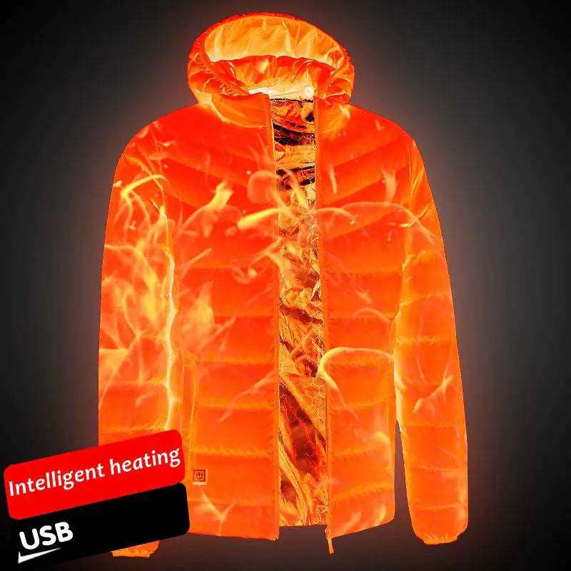 Heated Jacket USB Electric  Vest Winter Outdoor Warm Spots Thermal Coat Parka Jacket Hoodie