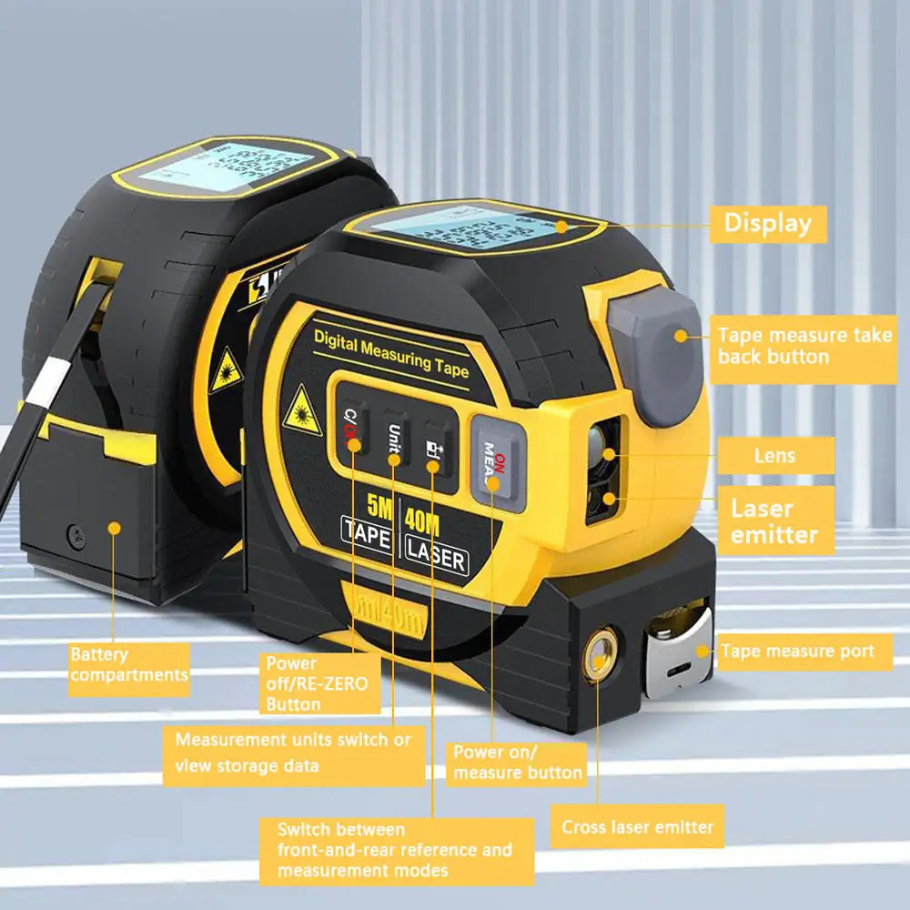 Smart-3 In 1 Laser Tape Measure (40m)&(60m)in Blue & Yellow