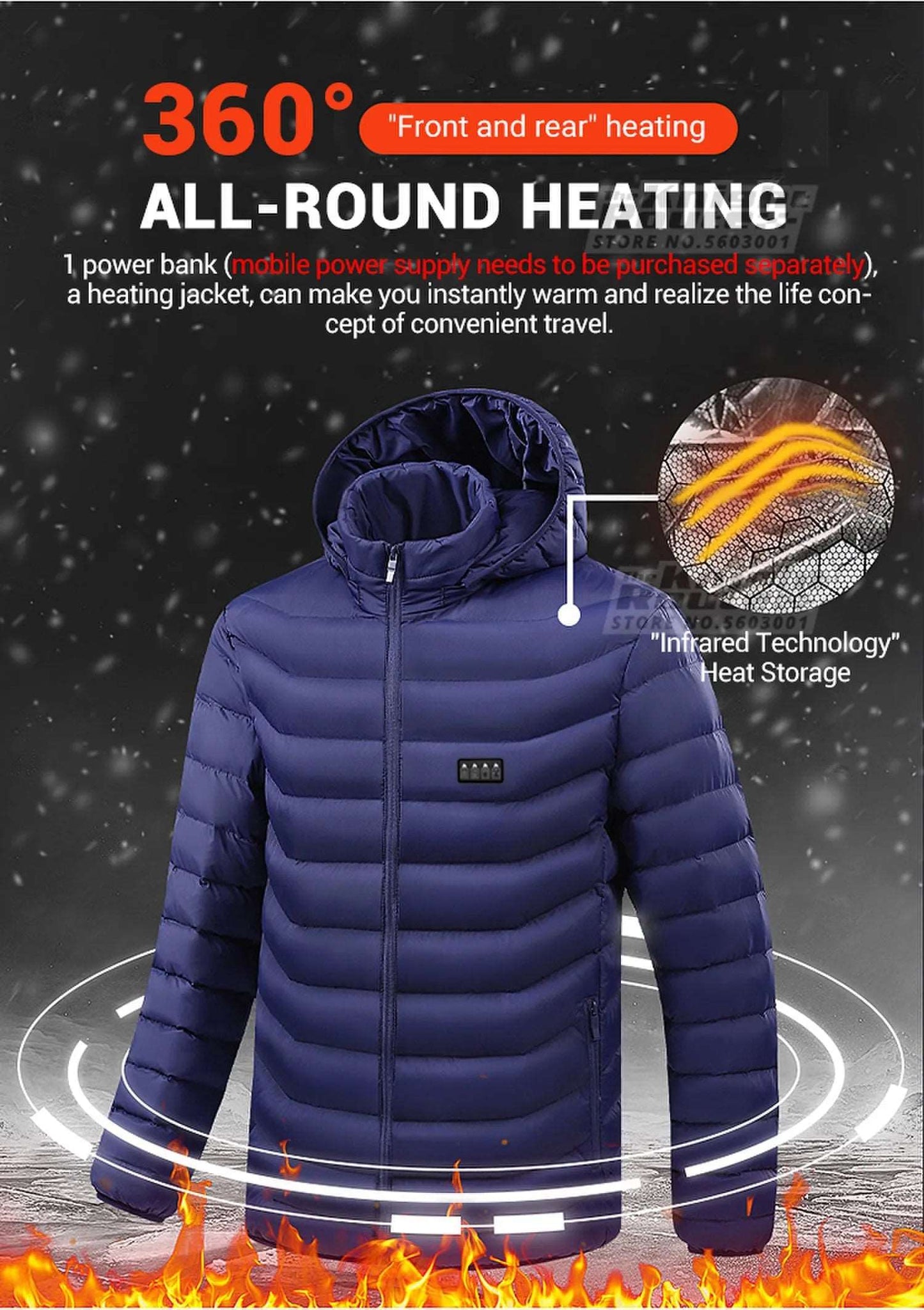 Heated Jacket USB Electric  Vest Winter Outdoor Warm Spots Thermal Coat Parka Jacket Hoodie