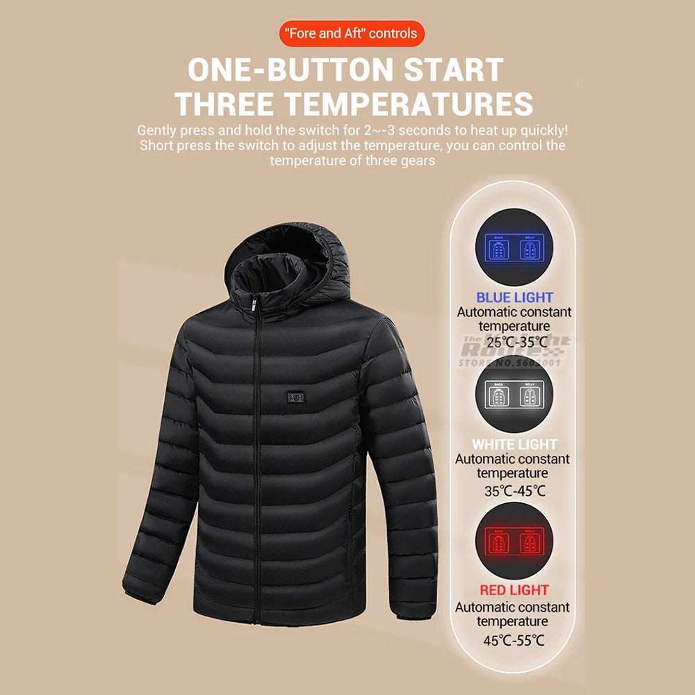 Heated Jacket USB Electric  Vest Winter Outdoor Warm Spots Thermal Coat Parka Jacket Hoodie