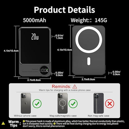 Ultra Fast Charging Wireless Magnetic Power Bank 5000mAh LED Display Compatible iPhone 15/14/13/12/Plus/Pro/Pro Max