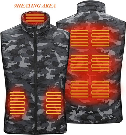 USB Charged Heated Camouflage Sleeveless Down Jacket/3 Adjustable Mods/9 Heated spots