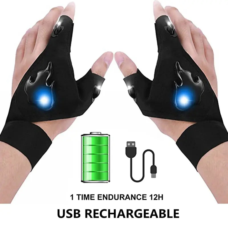 USB Rechargeable LED Flashlight Gloves  Hands Free-Available in Four Colors