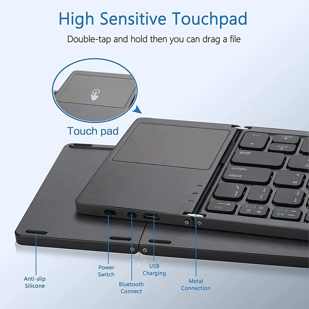 Pocket Size Portable Mini BT Wireless Keyboard with Touchpad for Android, Windows, PC, Tablet, with Rechargeable Li-ion Battery