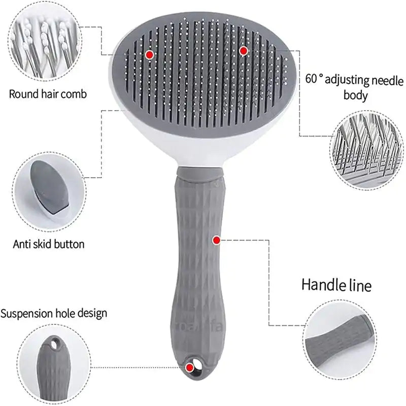 One click Self Cleaning Pet Hair Brush Stainless Steel Bristle