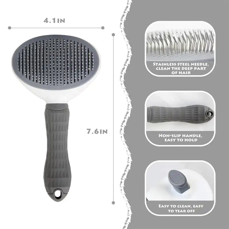 One click Self Cleaning Pet Hair Brush Stainless Steel Bristle