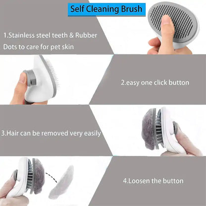 One click Self Cleaning Pet Hair Brush Stainless Steel Bristle