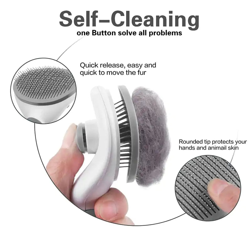 One click Self Cleaning Pet Hair Brush Stainless Steel Bristle