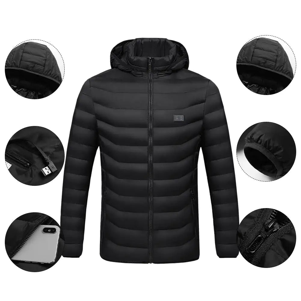 Heated Jacket USB Electric Vest Winter Outdoor Warm Spots Thermal Coat Parka Jacket Hoodie Innovating Vibes