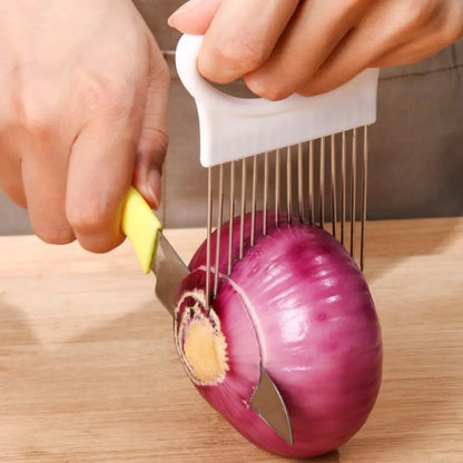 Stainless Steel Onion Needle Fork Onion Slicing Knife Stainless Steel Meat Needle Potato Cutter，Onion Slicer Onion Holder Innovating Vibes