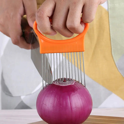 Stainless Steel Onion Needle Fork Onion Slicing Knife Stainless Steel Meat Needle Potato Cutter，Onion Slicer Onion Holder Innovating Vibes